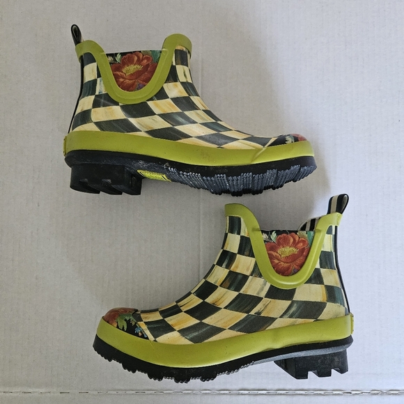 MacKenzie-Childs Courtly Check Short Ankle Rain Boots - Picture 12 of 13